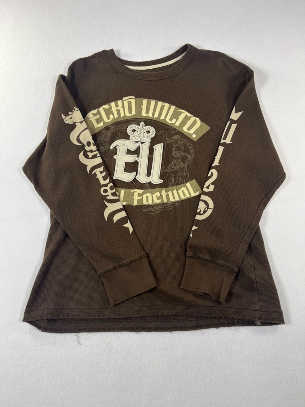 Vintage Y2K Ecko Unltd Long Sleeve Shirt XL Brown Grunge Skater